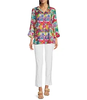 Ali Miles Wire Collar 3/4 Sleeve Woven Blouse