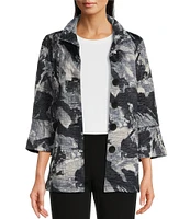 Ali Miles Woven Abstract Print Wire Collar Long Sleeve Button-Front Jacket