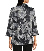 Ali Miles Woven Abstract Print Wire Collar Long Sleeve Button-Front Jacket