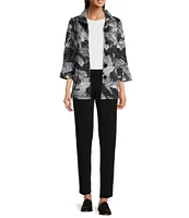 Ali Miles Woven Abstract Print Wire Collar Long Sleeve Button-Front Jacket