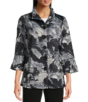 Ali Miles Woven Abstract Print Wire Collar Long Sleeve Button-Front Jacket