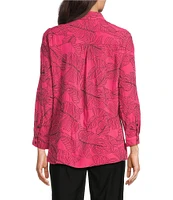Ali Miles Woven Allover Floral Embroidered Point Collar 3/4 Sleeve Button Front Tunic