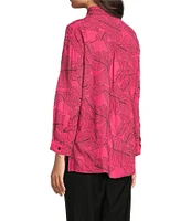 Ali Miles Woven Allover Floral Embroidered Point Collar 3/4 Sleeve Button Front Tunic