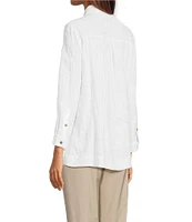 Ali Miles Woven Allover Floral Embroidered Point Collar 3/4 Sleeve Button Front Tunic