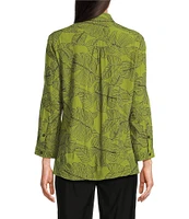 Ali Miles Woven Allover Floral Embroidered Point Collar 3/4 Sleeve Button Front Tunic