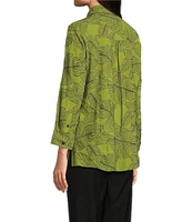 Ali Miles Woven Allover Floral Embroidered Point Collar 3/4 Sleeve Button Front Tunic