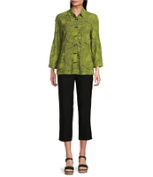 Ali Miles Woven Allover Floral Embroidered Point Collar 3/4 Sleeve Button Front Tunic