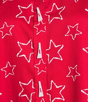Ali Miles Woven Allover Star Print Point Collar 3/4 Cuffed Sleeve Button Front Tunic