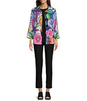 Ali Miles Woven Floral Wire Collar 3/4 Sleeve Button Front Jacket