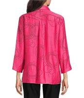 Ali Miles Woven Geometric Print Point Collar 3/4 Sleeve Button-Front Tunic
