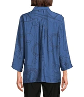 Ali Miles Woven Geometric Print Point Collar 3/4 Sleeve Button-Front Tunic