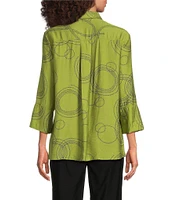 Ali Miles Woven Geometric Print Point Collar 3/4 Sleeve Button-Front Tunic