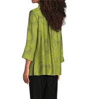 Ali Miles Woven Geometric Print Point Collar 3/4 Sleeve Button-Front Tunic