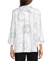 Ali Miles Woven Geometric Print Point Collar 3/4 Sleeve Button-Front Tunic