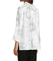 Ali Miles Woven Geometric Print Point Collar 3/4 Sleeve Button-Front Tunic