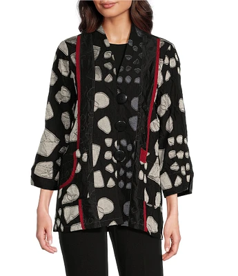 Ali Miles Woven Jacquard Banded 3/4 Sleeve Jacket