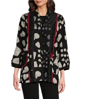 Ali Miles Woven Jacquard Banded 3/4 Sleeve Jacket