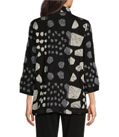 Ali Miles Woven Jacquard Banded 3/4 Sleeve Jacket