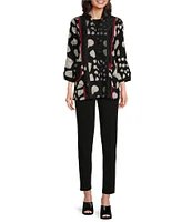 Ali Miles Woven Jacquard Banded 3/4 Sleeve Jacket