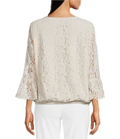 Ali Miles Woven Lace V-Neck 3/4 Flounce Sleeve Tie-Front Tunic