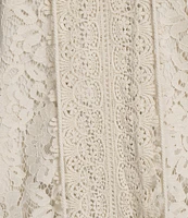 Ali Miles Woven Lace V-Neck 3/4 Flounce Sleeve Tie-Front Tunic