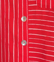 Ali Miles Woven Linen Blend Printed Point Collar 3/4 Roll-Tab Sleeve Button Front Shirt