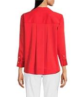 Ali Miles Woven Point Collar 3/4 Sleeves Quarter Zip-Up Tunic