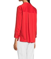 Ali Miles Woven Point Collar 3/4 Sleeves Quarter Zip-Up Tunic