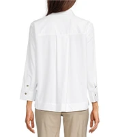 Ali Miles Woven Point Collar 3/4 Sleeves Quarter Zip-Up Tunic