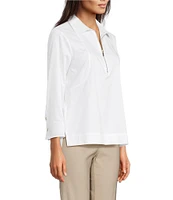 Ali Miles Woven Point Collar 3/4 Sleeves Quarter Zip-Up Tunic