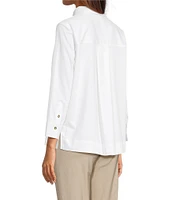 Ali Miles Woven Point Collar 3/4 Sleeves Quarter Zip-Up Tunic