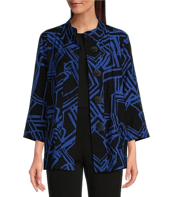 Ali Miles Woven Printed Collar Long Sleeve Button Up Jacket