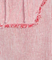 Ali Miles Woven Stripe Linen Blend Yarn-Dyed Split Round Neck Elbow Sleeve Frayed Hem Tunic