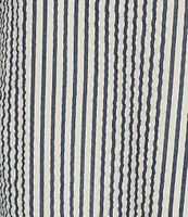 Ali Miles Woven Yarn-Dye Stripe Ruffle V-Neck 3/4 Tie Sleeve Blouse