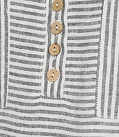 Ali Miles Woven Yarn-Dyed Linen Blend Scoop Neck 3/4 Roll-Tab Sleeve Tunic