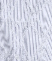 Ali Miles Yarn-Dye Clipped Jacquard Printed Point Collar Short Sleeve Button Front Shirt