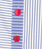 Ali Miles Yarn Dye Stripe Point Collar 3/4 Sleeves Hi-Low Hem Tunic