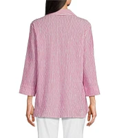 Ali Miles Yarn-Dye Striped Wire Neck 3/4 Sleeve Hi-Low Hem Button Front Tunic