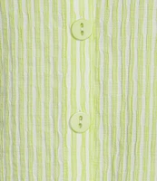 Ali Miles Yarn-Dye Striped Wire Neck 3/4 Sleeve Hi-Low Hem Button Front Tunic