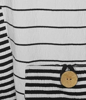 Ali Miles Yarn-Dyed Stripe Round Neck 3/4 Sleeve Tunic
