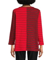 Ali Miles Yarn-Dyed Stripe Round Neck 3/4 Sleeve Tunic