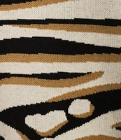 Ali Miles Zebra Print Round Neck 3/4 Sleeve Asymmetrical Sweater