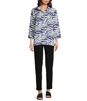 Ali Miles Zebra Print Wire Collar 3/4 Sleeve Button Front Tunic