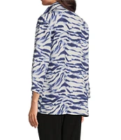 Ali Miles Zebra Print Wire Collar 3/4 Sleeve Button Front Tunic