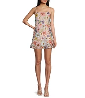 Allison & Kelly 3D Floral Mesh Square Neck Spaghetti Strap Dress