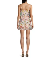 Allison & Kelly 3D Floral Mesh Square Neck Spaghetti Strap Dress