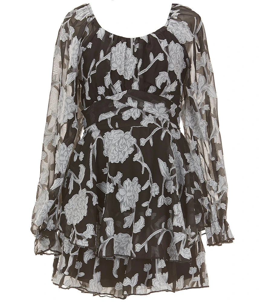 Allison & Kelly Big Girls Blouson-Sleeve Floral Jacquard Chiffon Romper