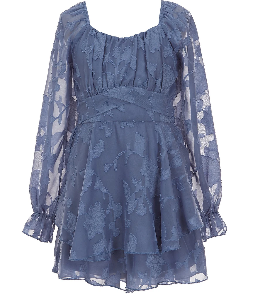 Allison & Kelly Big Girls 7-16 Blouson-Sleeve Floral Jacquard Chiffon Romper