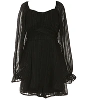 Allison & Kelly Big Girls 7-16 Blouson-Sleeve Lurex-Shadow-Stripe Chiffon Romper