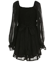 Allison & Kelly Big Girls 7-16 Blouson-Sleeve Lurex-Shadow-Stripe Chiffon Romper